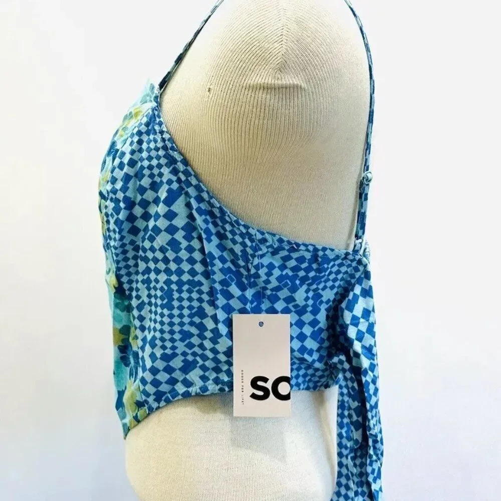 NWT SO GOODS FOR LIFE Juniors Sleeveless Straps Pullover Cropped Blue Top Size M - Picture 8 of 13